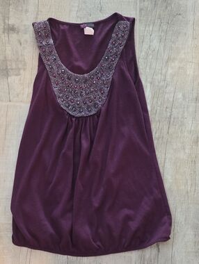 Agenda Embellished Scoop-Neck Tank in Plum